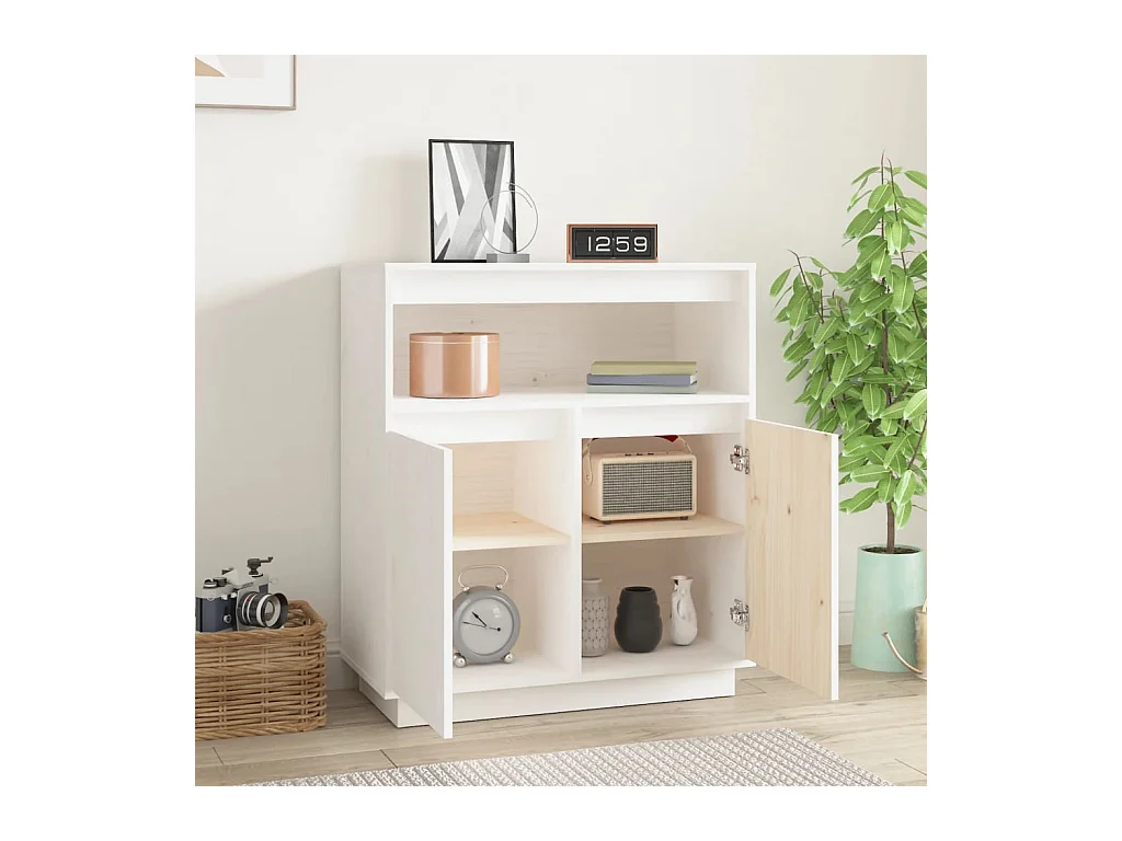 Buffet Blanc 70x34x80 cm Bois massif de pin