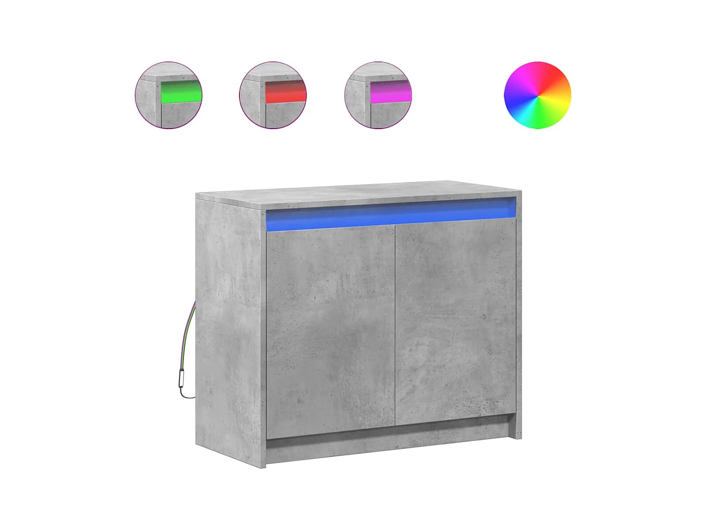 Buffet avec LED gris béton 72x34x61 cm bois d'ingénierie