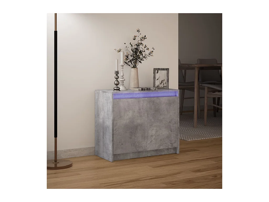Buffet avec LED gris béton 72x34x61 cm bois d'ingénierie