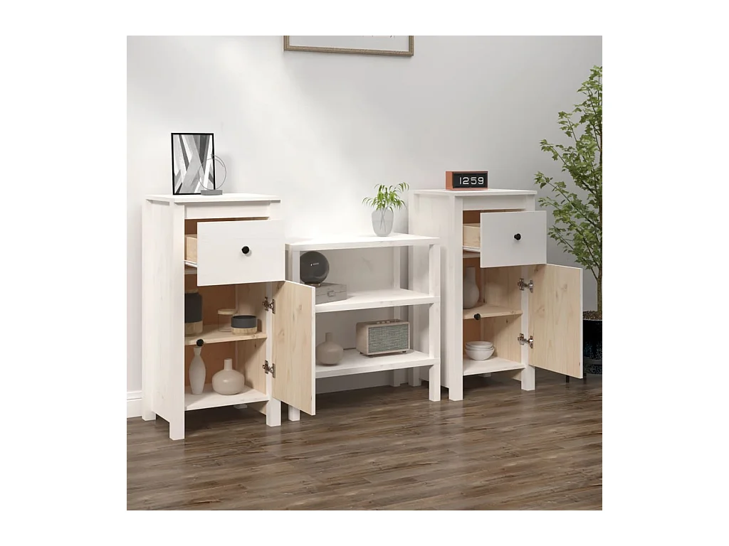 Buffets 2 pcs blanc 40x35x80 cm bois massif de pin