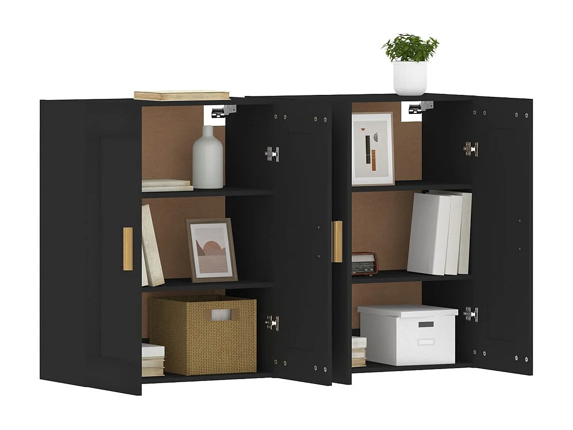 Pensili a 2 pezzi, neri, legno ingegnerizzato