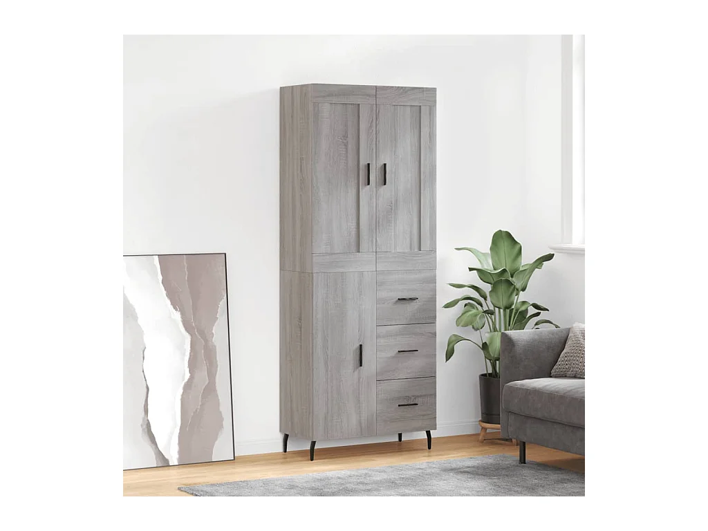 Credenza alta Sonoma grigia 69,5x34x180 cm Legno ingegnerizzato