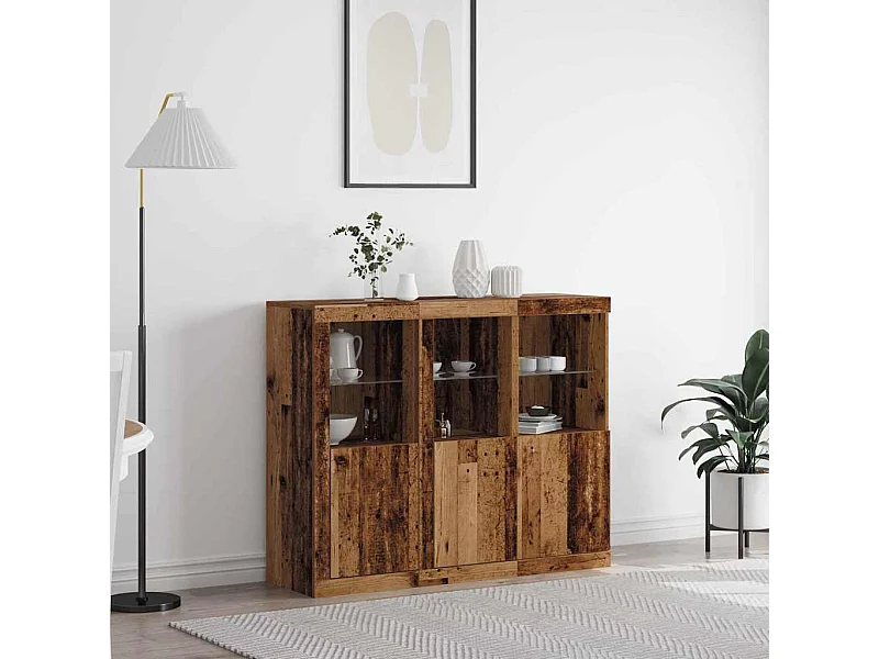 3-delig dressoir, antiek hout, 123 x 37 x 100 cm, bewerkt hout