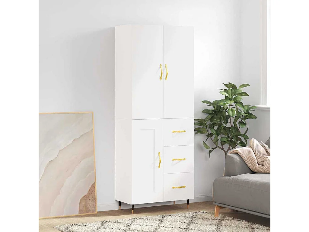 Weißes hohes Sideboard 69,5 x 34 x 180 cm Holzwerkstoff