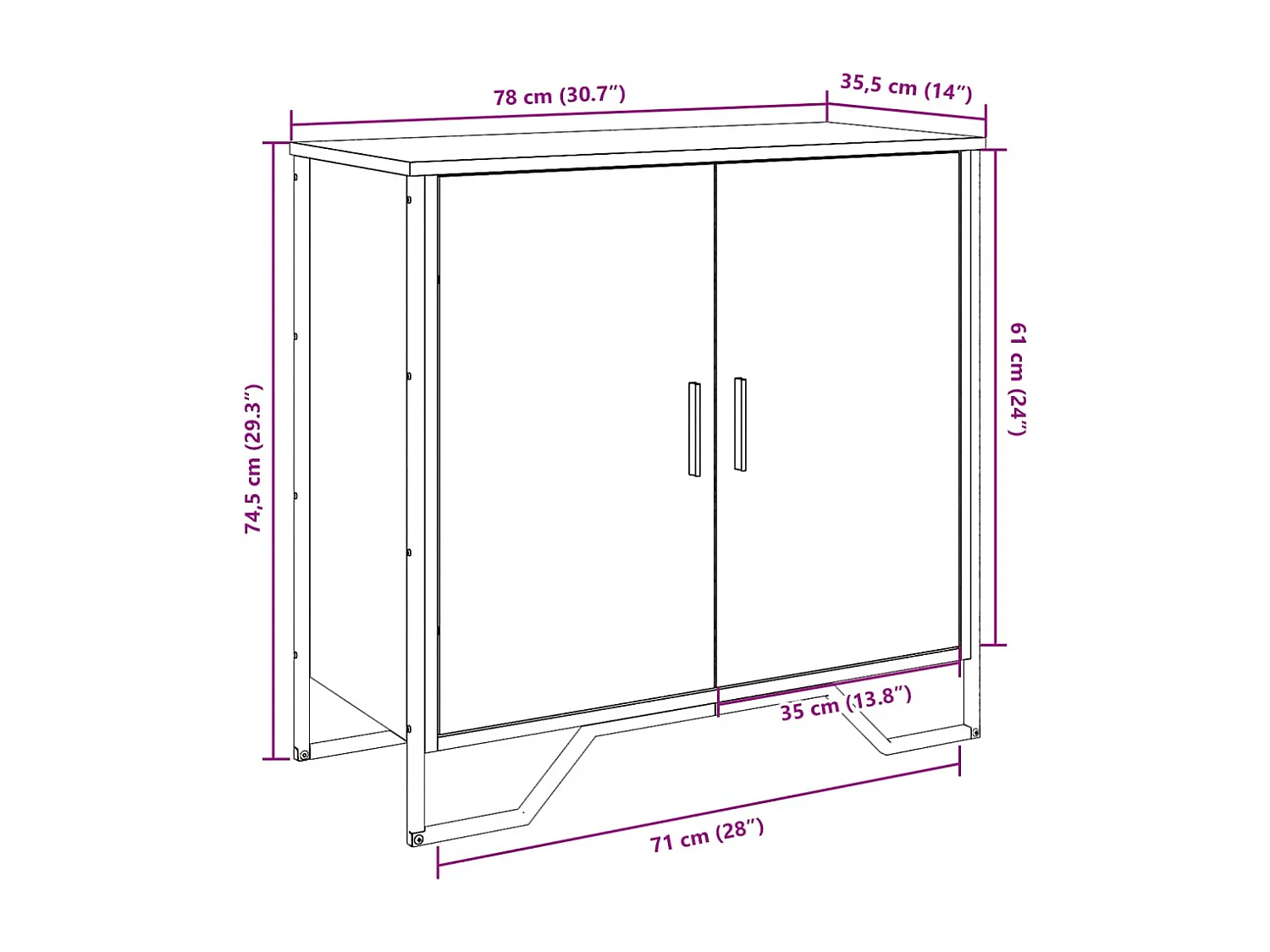 Credenza in rovere marrone 78x35,5x74,5 cm in legno ingegnerizzato