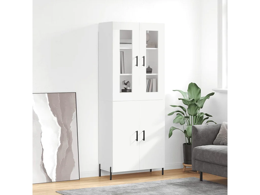 Credenza alta bianca 69,5x34x180 cm Legno ingegnerizzato