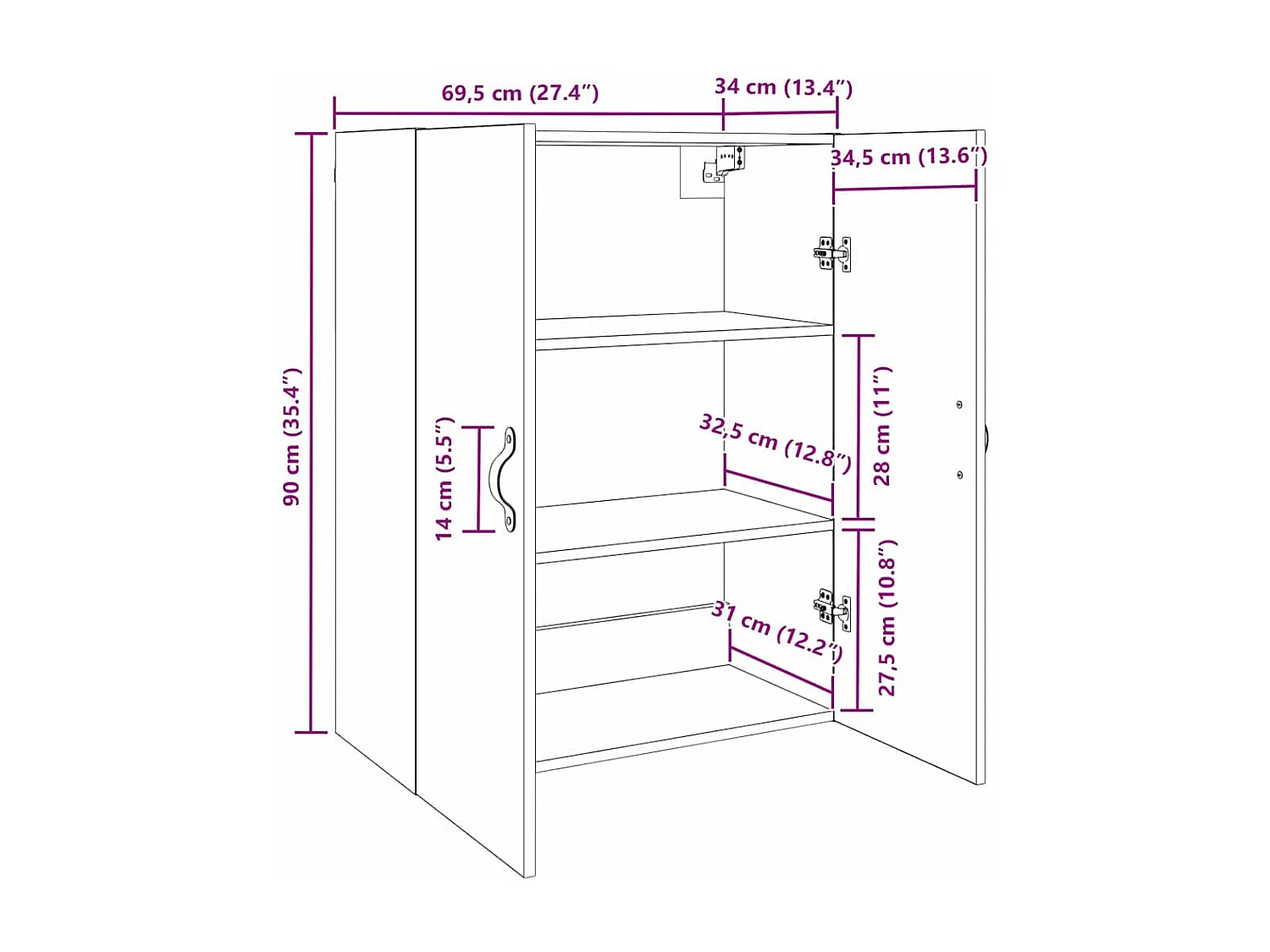 Pensile marrone 69,5 x 34 x 90 cm Legno ingegnerizzato