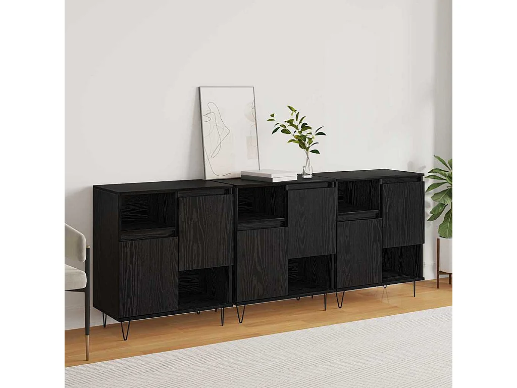 Buffets 3 pcs Chêne noir 180 x 35 x 70 cm Bois d'ingénierie