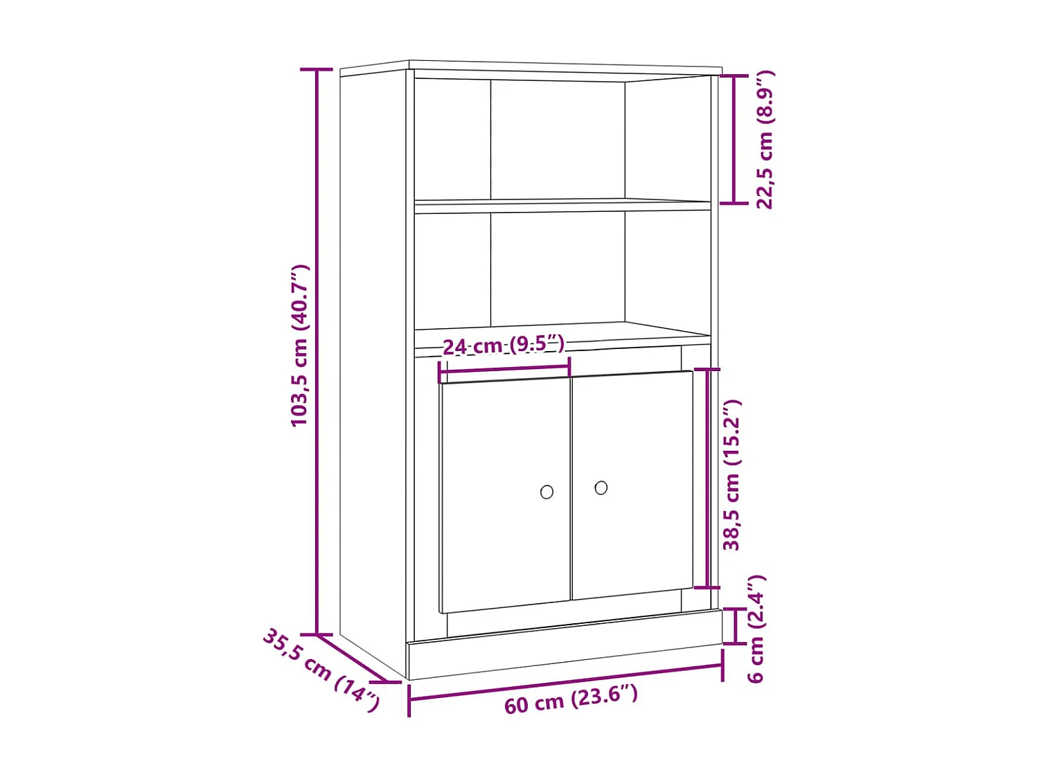 Buffet haut vieux bois 60x35,5x103,5 cm bois d'ingénierie