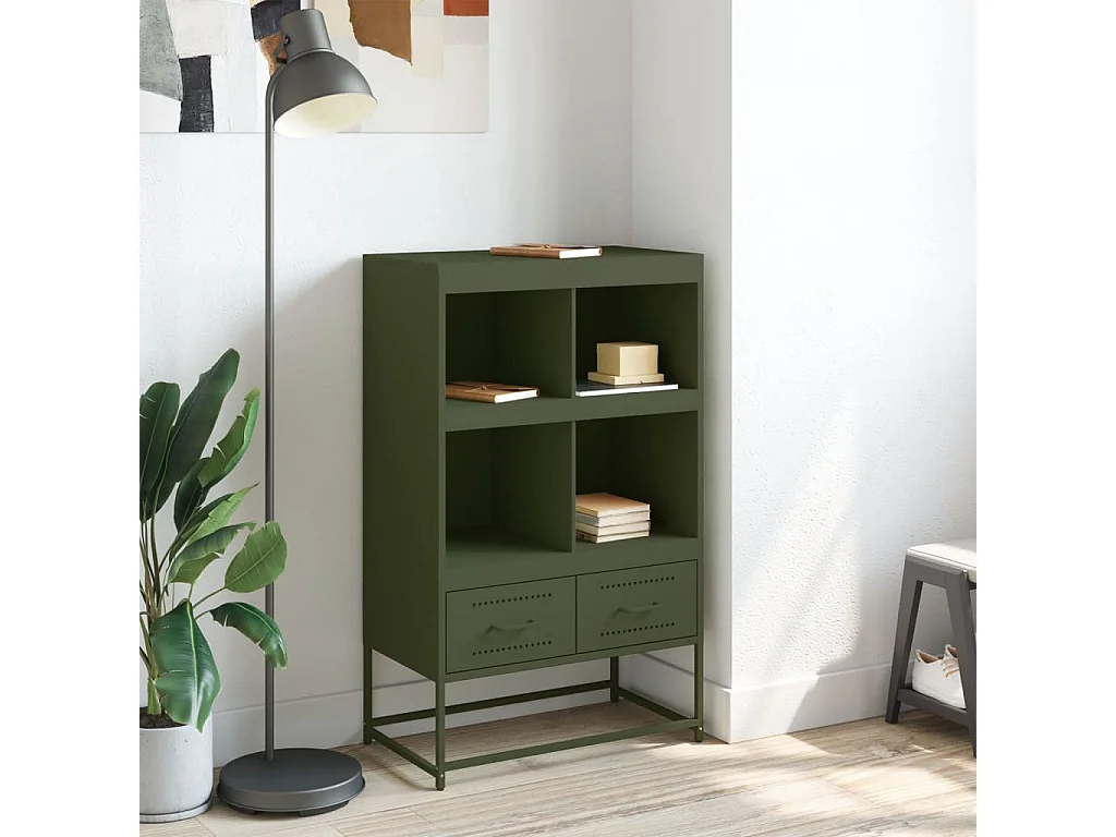 Aparador alto verde oliva 68x39x111,5 cm acero