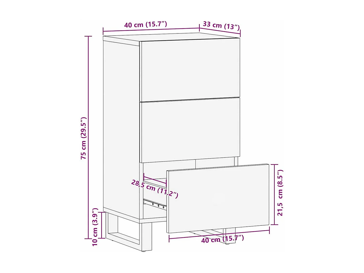 Buffet Marron 40 x 33 x 75 cm bois de manguier massif