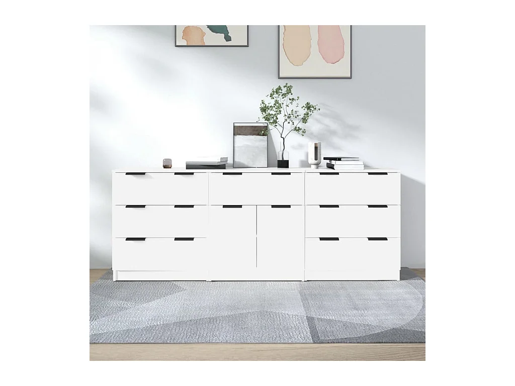 Buffets 3 pcs Blanc Bois d'ingénierie