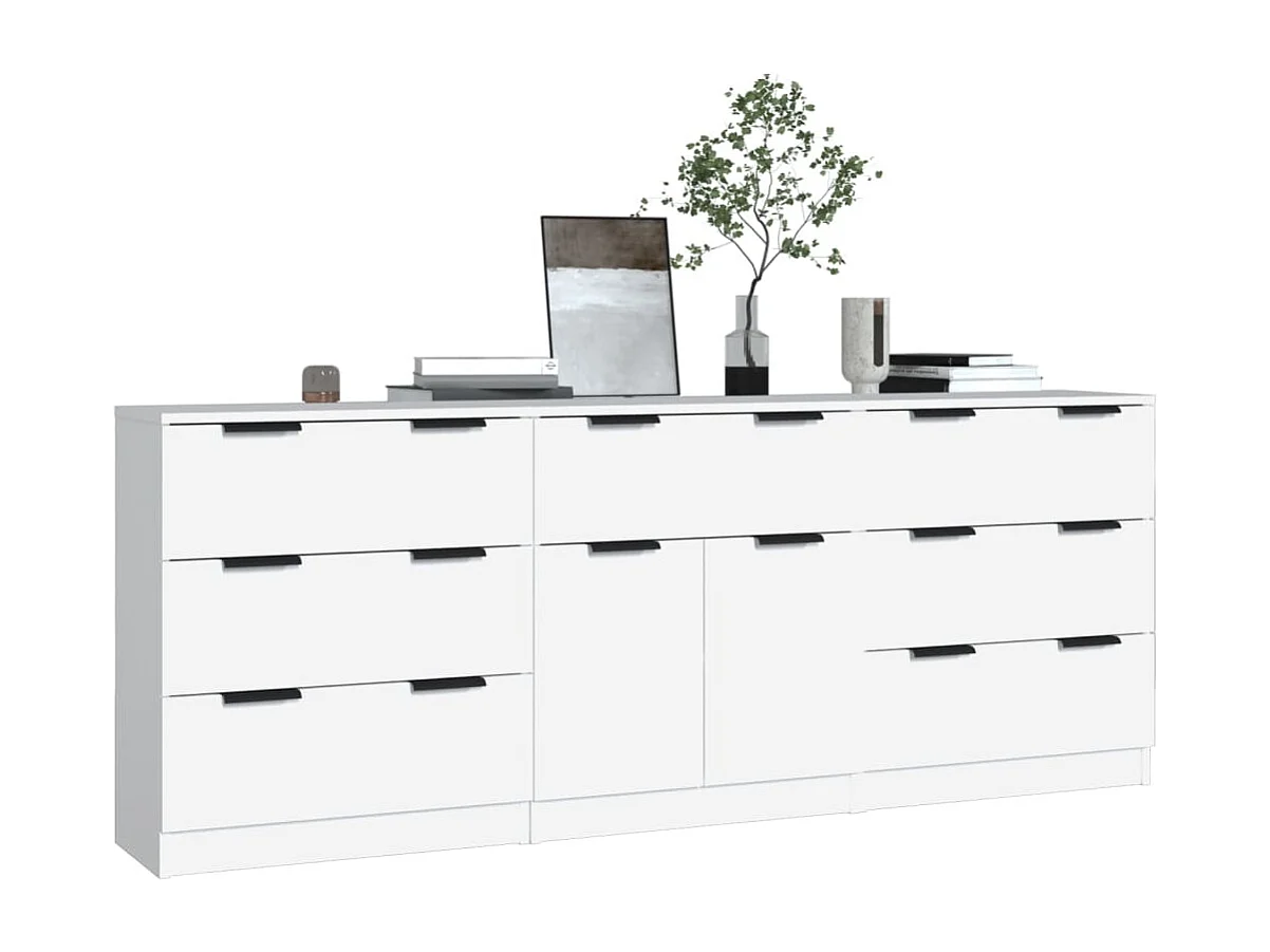 Buffets 3 pcs Blanc Bois d'ingénierie