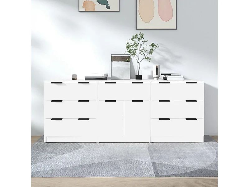 Buffets 3 pcs Blanc Bois d'ingénierie