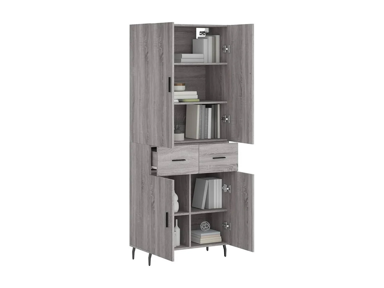 Credenza alta Sonoma grigia 69,5x34x180 cm Legno ingegnerizzato