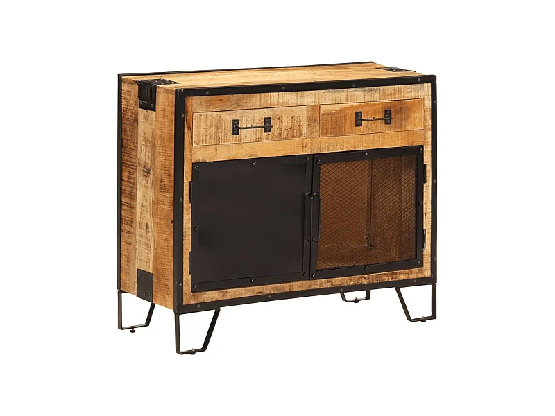 Buffet 80x31x66 cm bois de manguier brut massif et métal