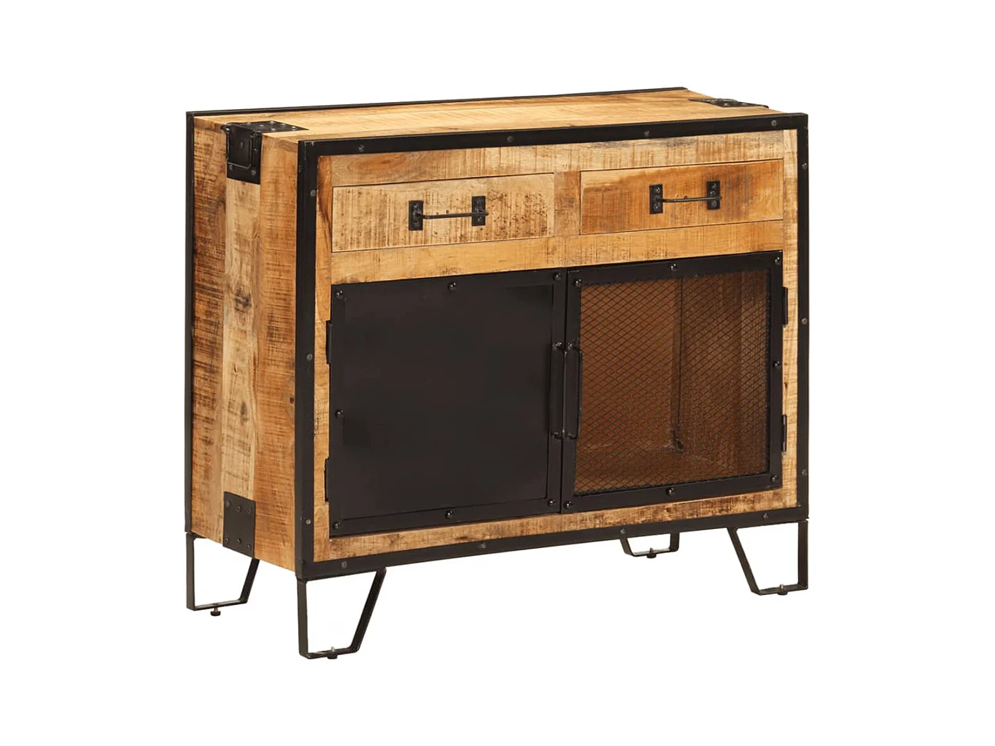 Buffet 80x31x66 cm bois de manguier brut massif et métal