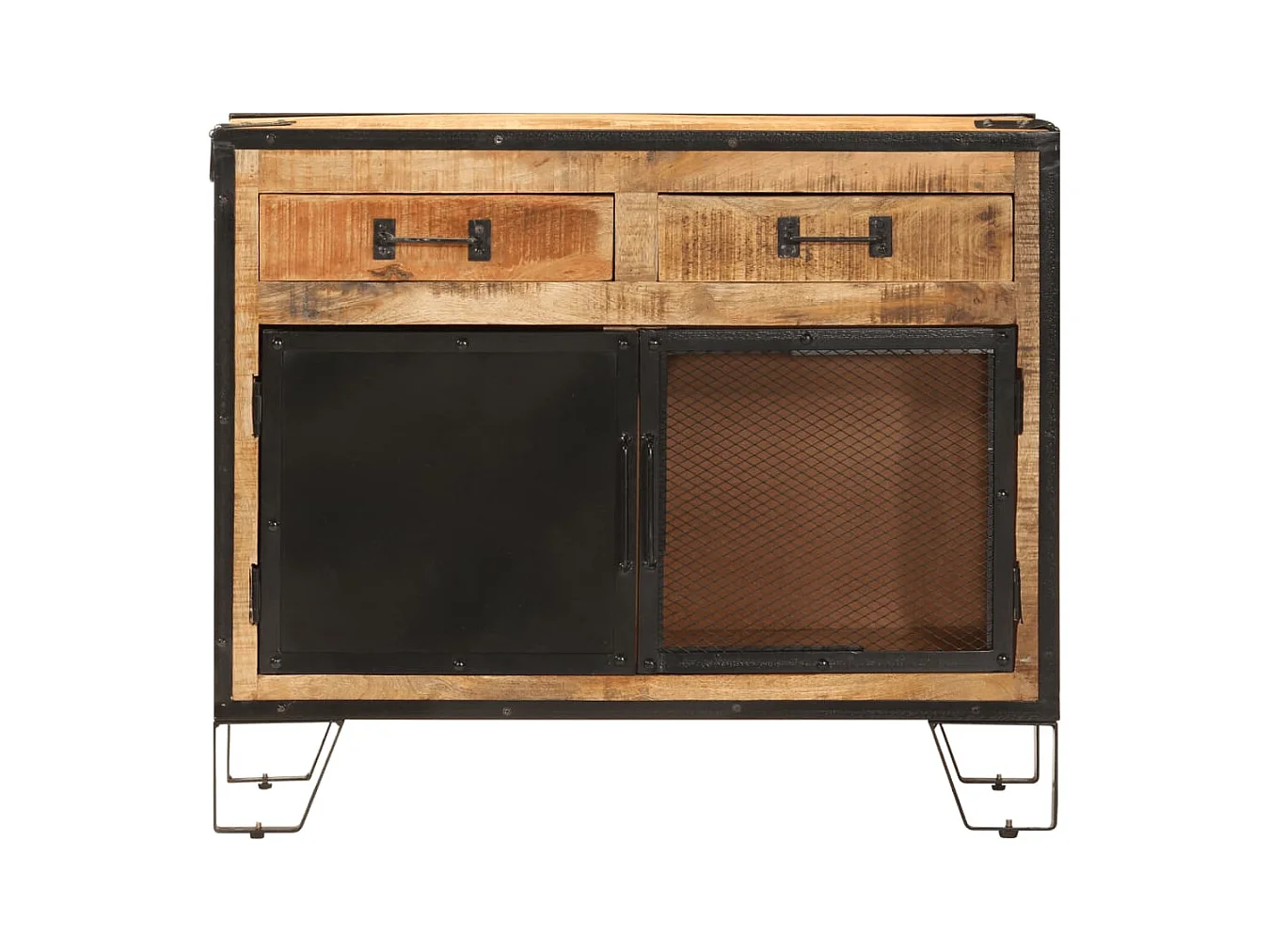 Buffet 80x31x66 cm bois de manguier brut massif et métal
