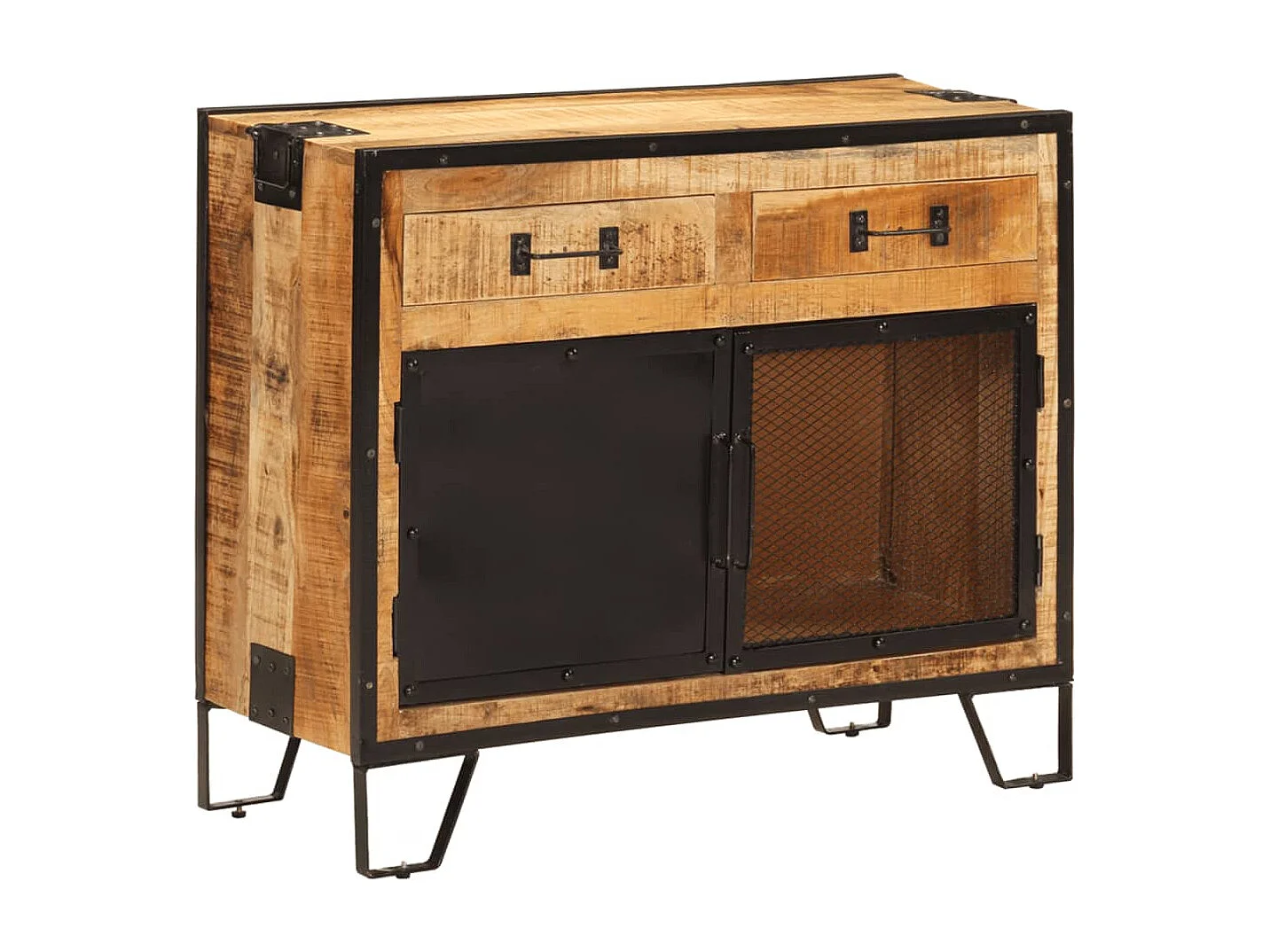 Dressoir 80x31x66 cm massief ruw mangohout en metaal