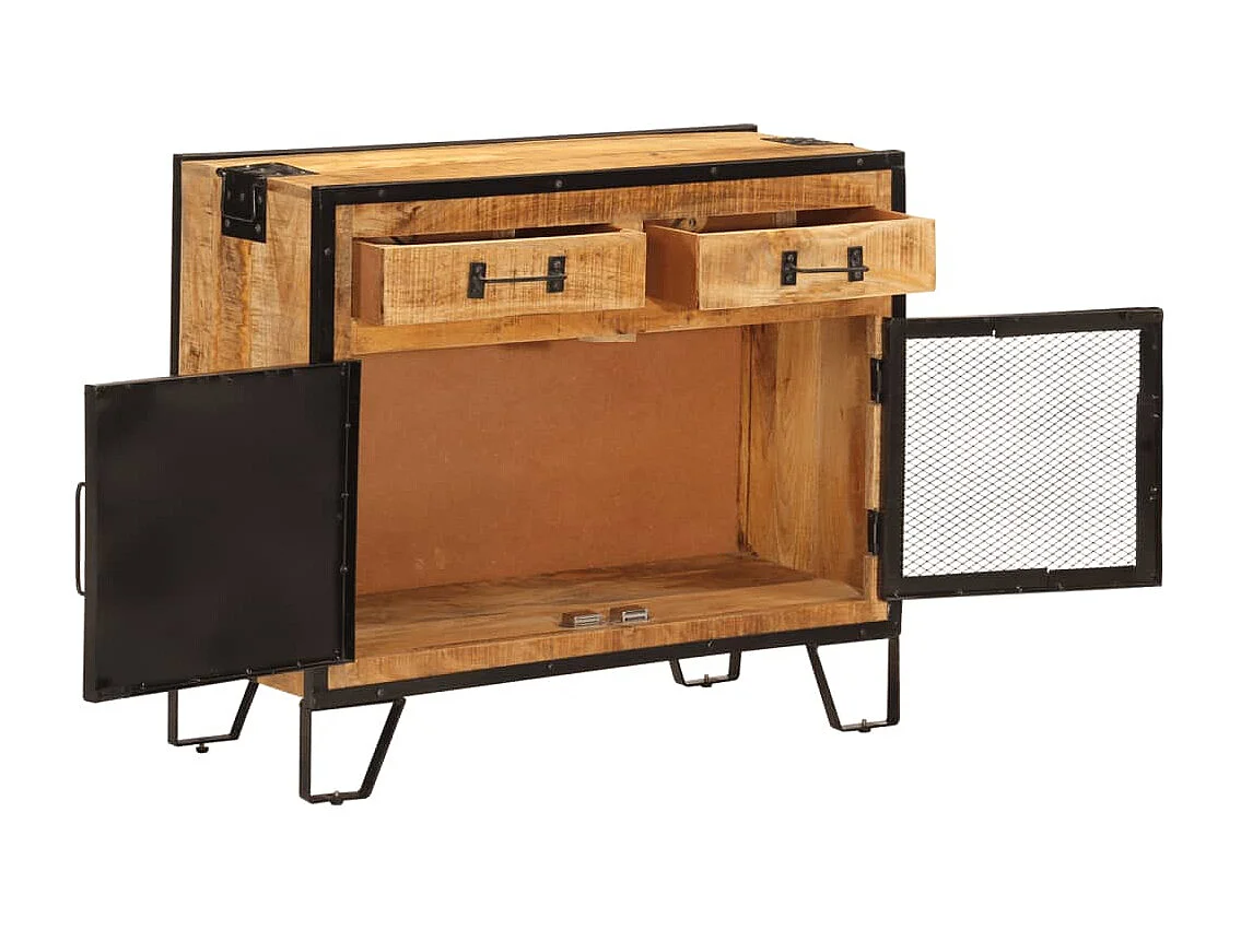 Dressoir 80x31x66 cm massief ruw mangohout en metaal