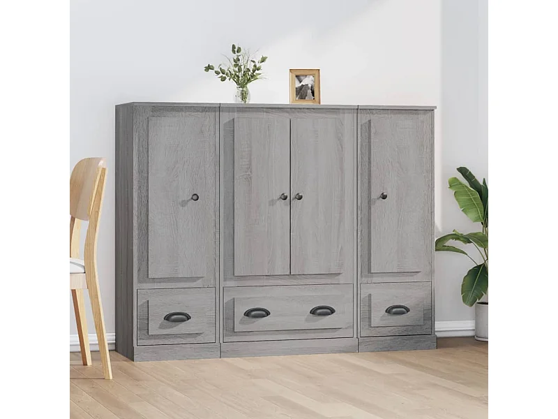 Buffets 3 pcs sonoma gris bois d'ingénierie