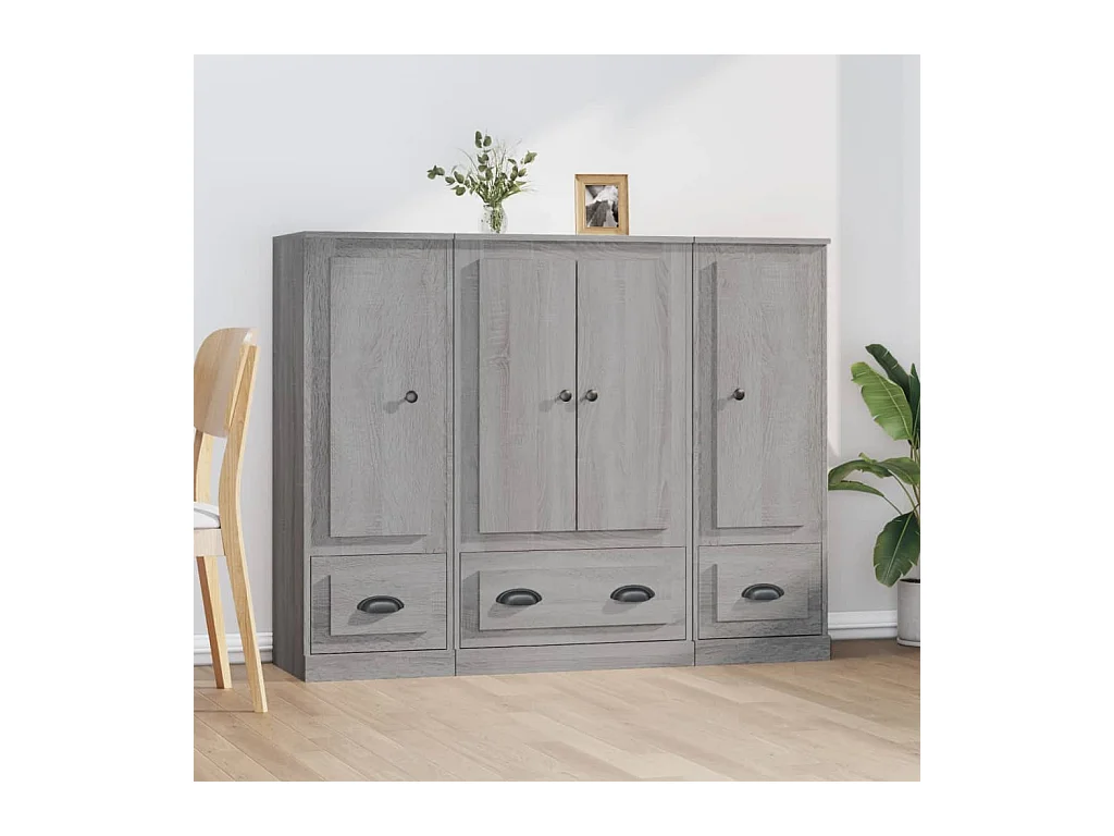 Buffets 3 pcs sonoma gris bois d'ingénierie