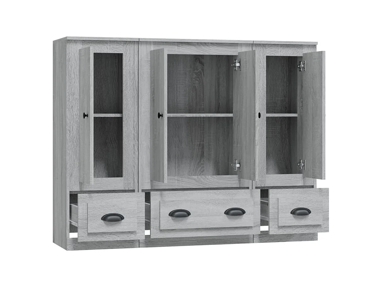 3-delige dressoirs Sonoma grijs bewerkt hout