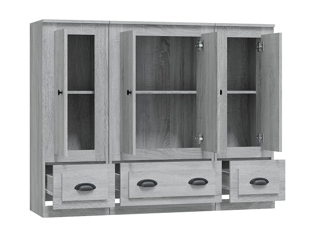 Buffets 3 pcs sonoma gris bois d'ingénierie