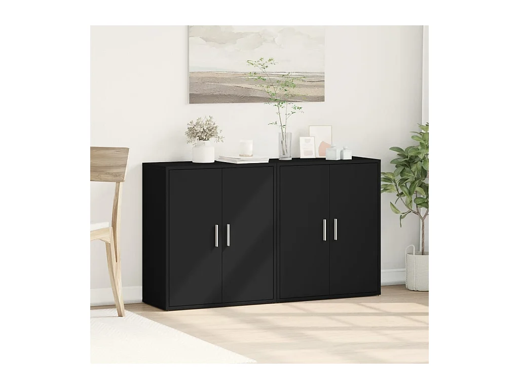 Buffets 2 pcs noir 60x31x70 cm bois d'ingénierie