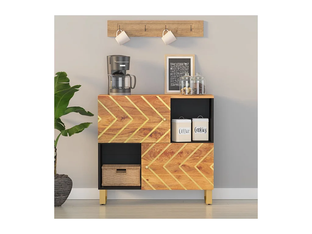 Armoire latérale marron et noir 80x33,5x75 cm bois de manguier