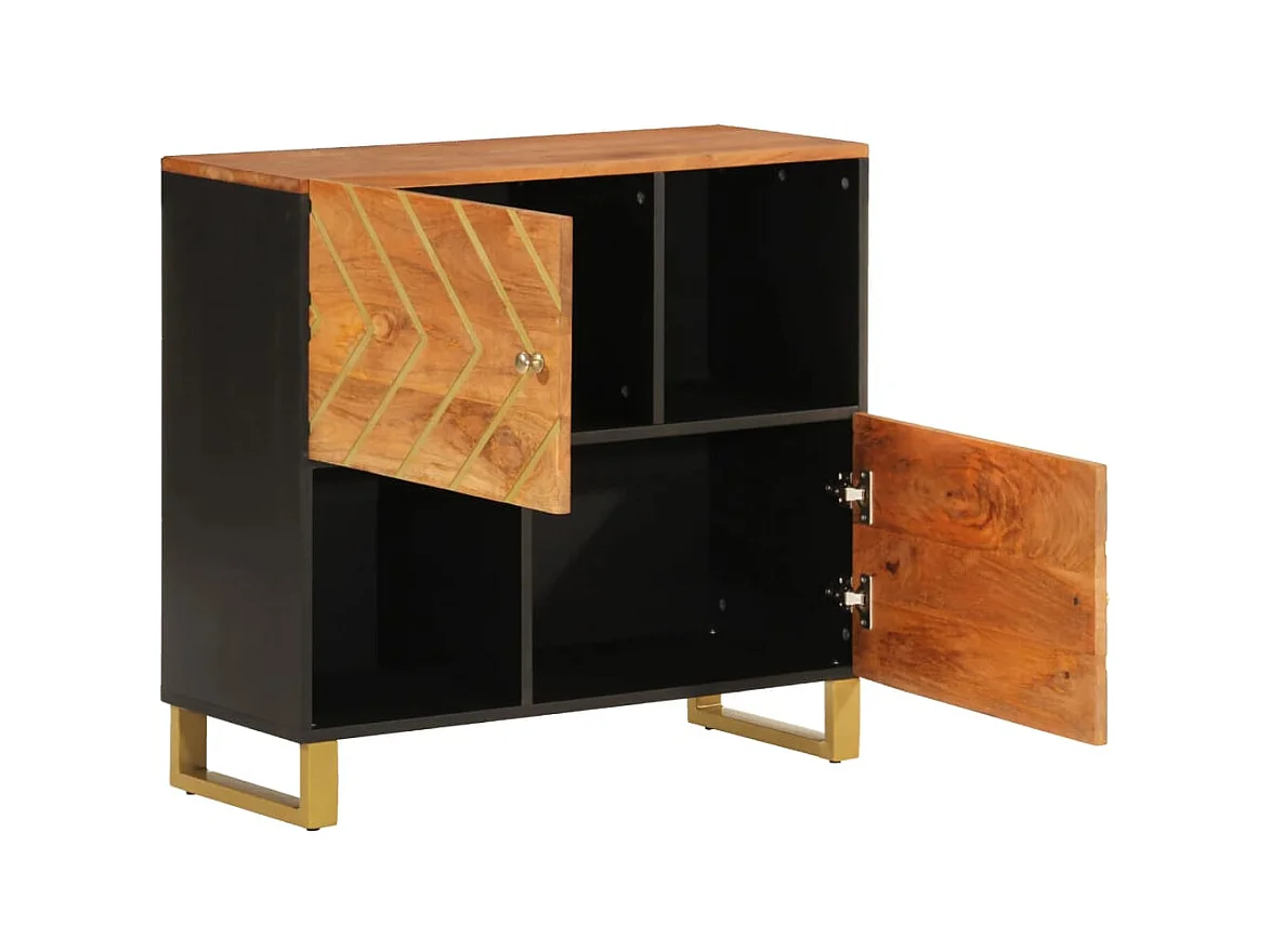 Armoire latérale marron et noir 80x33,5x75 cm bois de manguier