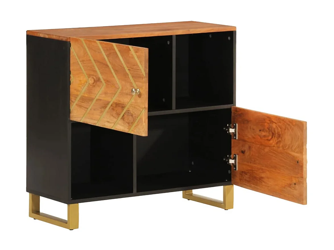 Armoire latérale marron et noir 80x33,5x75 cm bois de manguier