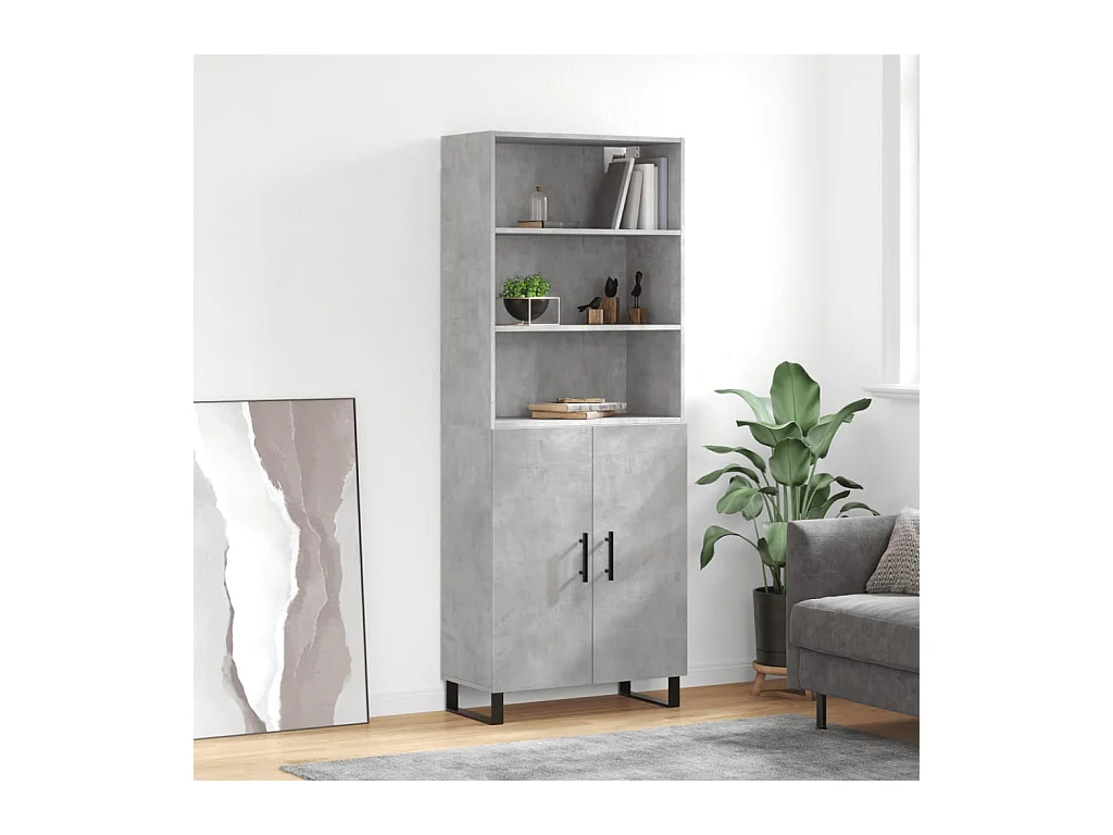 Buffet haut Gris béton 69,5x34x180 cm Bois d'ingénierie