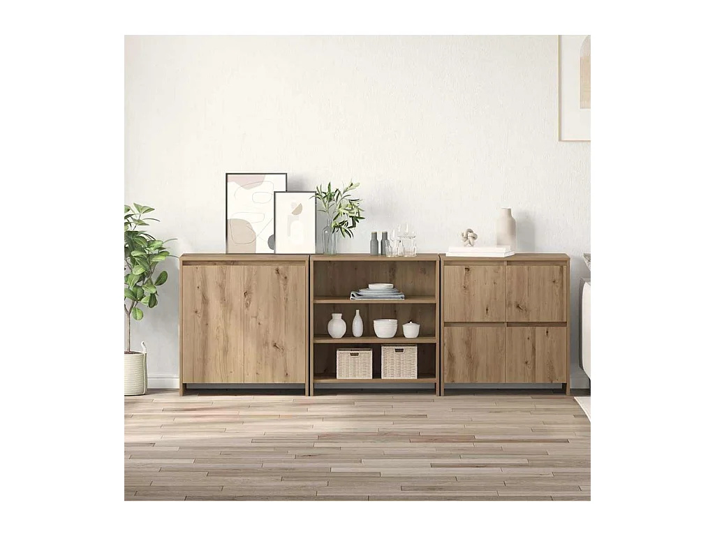 Credenze a 3 pezzi, rovere lavorato a mano, 70 x 41 x 75 cm, legno ingegnerizzato