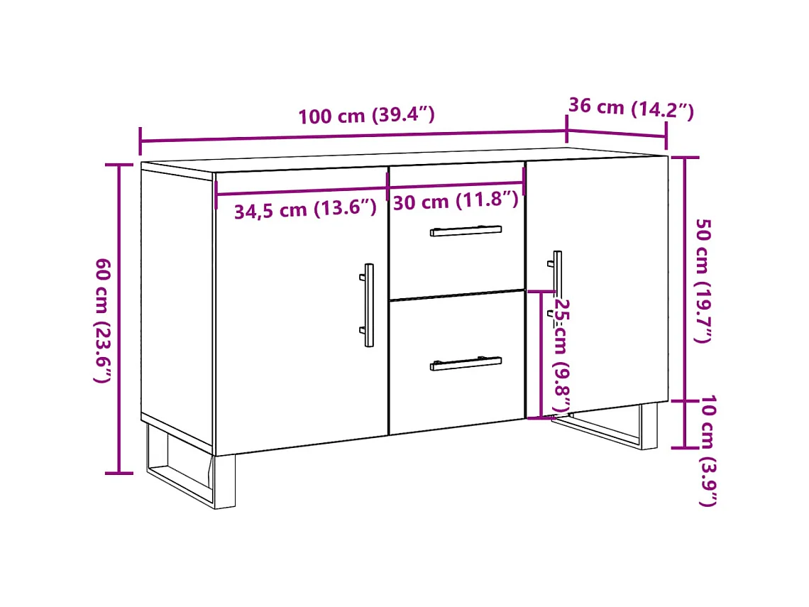 Buffet vieux bois 100x36x60 cm bois d'ingénierie