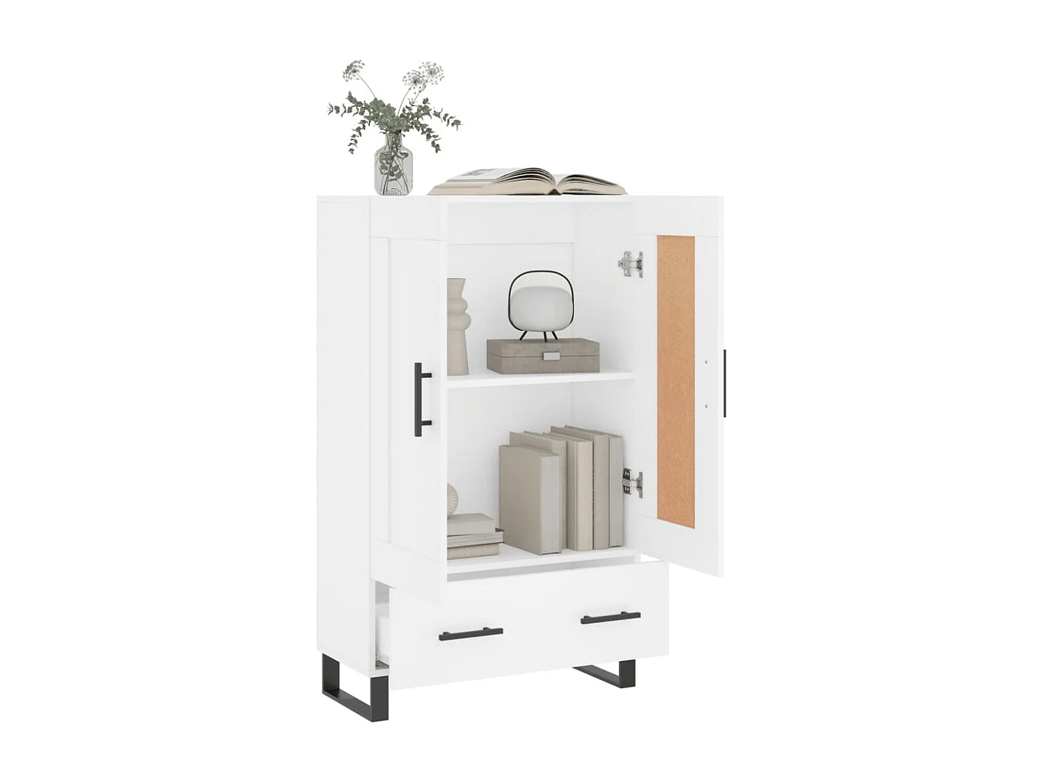 Credenza alta bianca 69,5x31x115 cm in legno ingegnerizzato