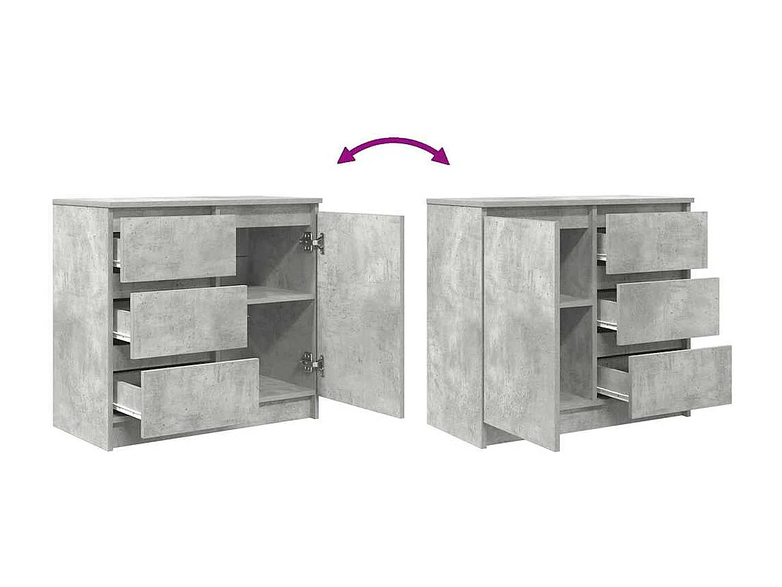 Buffet avec tiroir gris béton 71x35x65 cm bois d'ingénierie