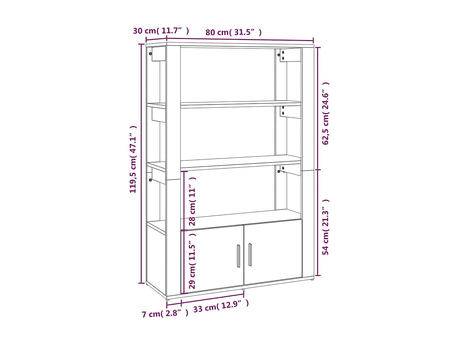 Credenza in rovere affumicato 80x30x119,5 cm in legno ingegnerizzato