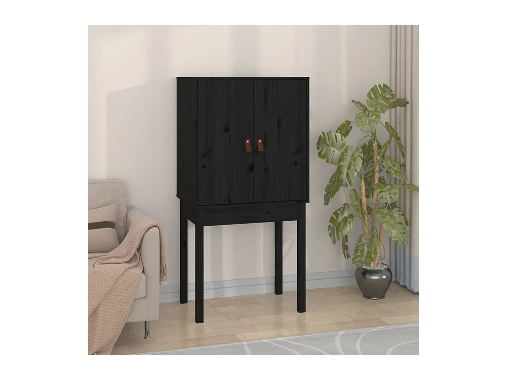 Credenza alta Nero 60x40x120 cm Legno massello di pino