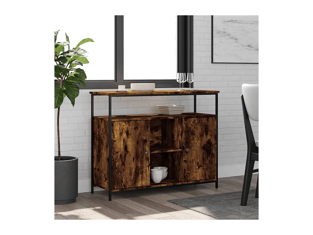 Buffet chêne fumé 100x35x80 cm bois d'ingénierie