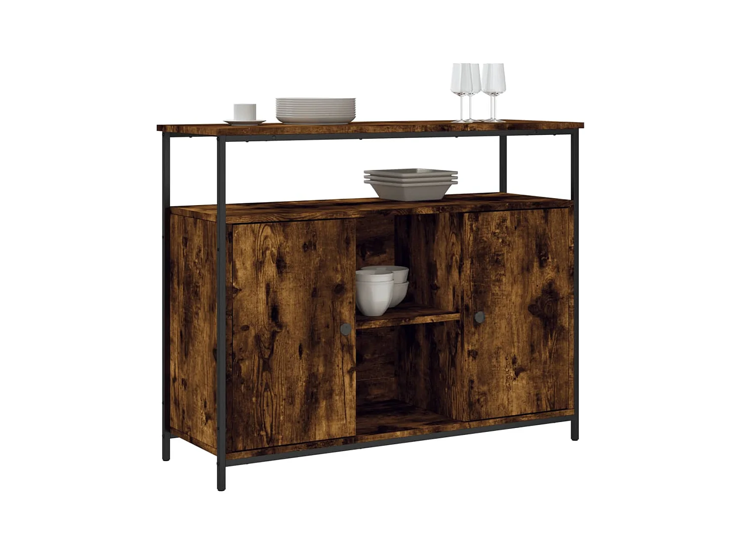 Buffet chêne fumé 100x35x80 cm bois d'ingénierie