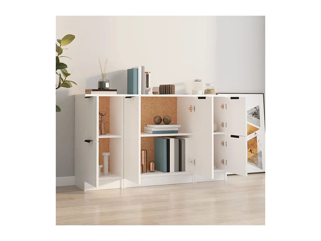 Buffets 3 pcs Blanc Bois d'ingénierie