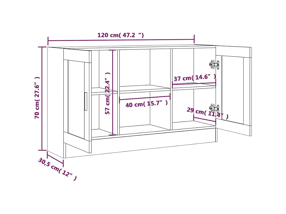 Buffet Chêne fumé 120x30,5x70 cm Bois d'ingénierie