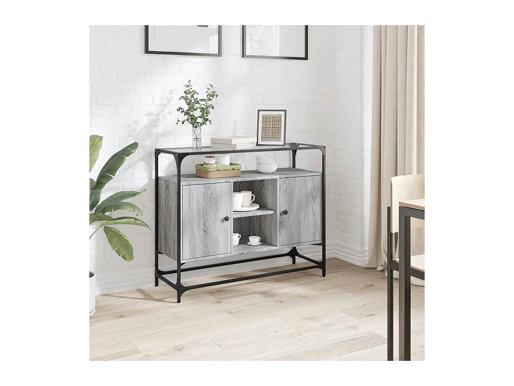 Buffet avec dessus en verre sonoma gris bois d'ingénierie