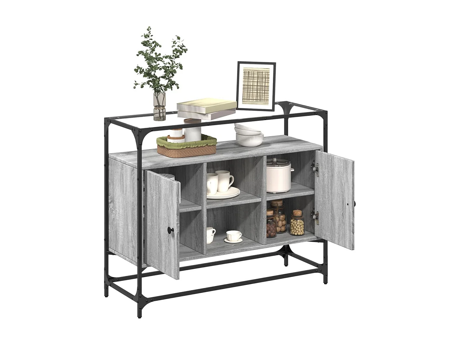 Buffet avec dessus en verre sonoma gris bois d'ingénierie