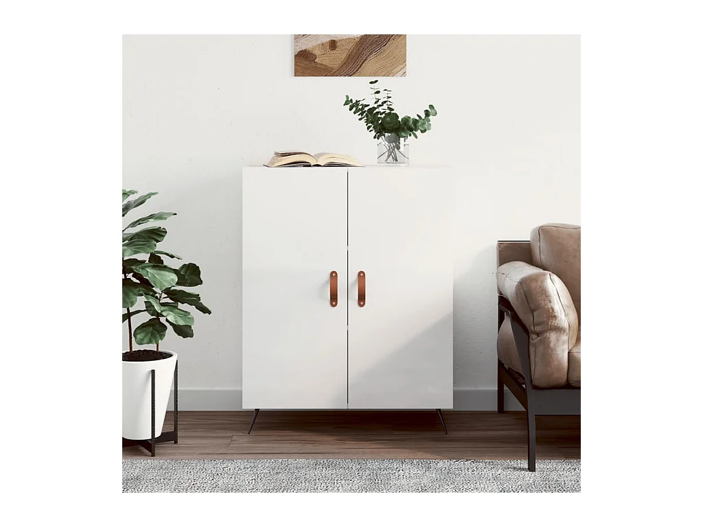 Buffet Blanc brillant 69,5x34x90 cm Bois d'ingénierie