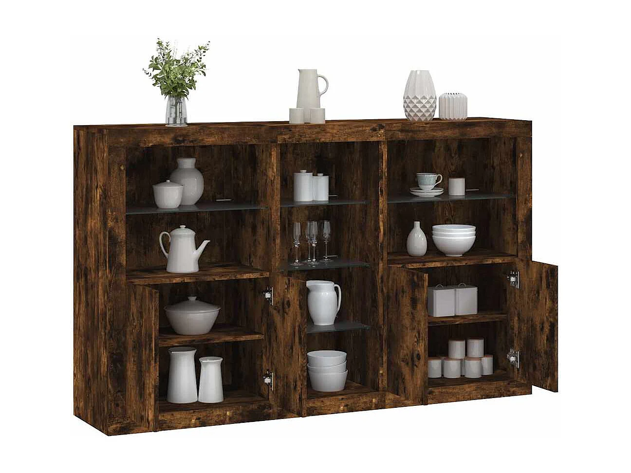 Credenza con luci LED rovere affumicato 162x37x100 cm