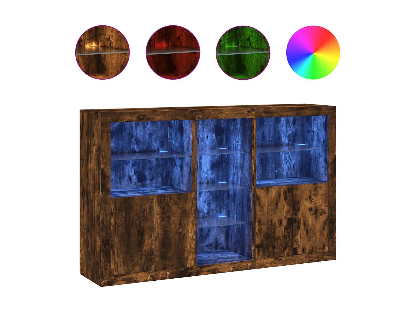 Credenza con luci LED rovere affumicato 162x37x100 cm