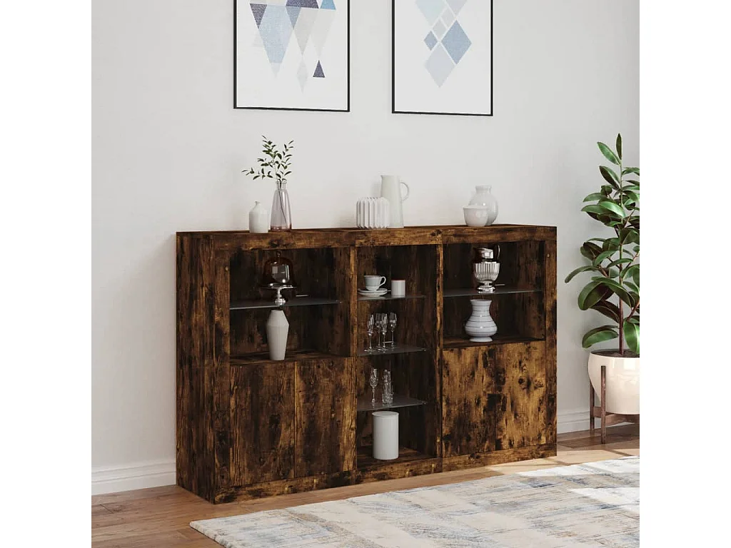 Credenza con luci LED rovere affumicato 162x37x100 cm