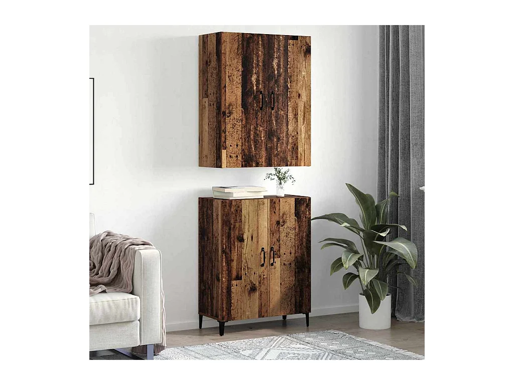 Hoge kast 2 stuks antiek hout 69,5 x 34 x 180 cm